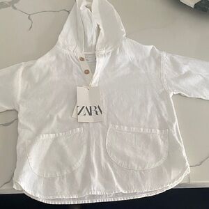 Zara White Hooded Top with Pockets